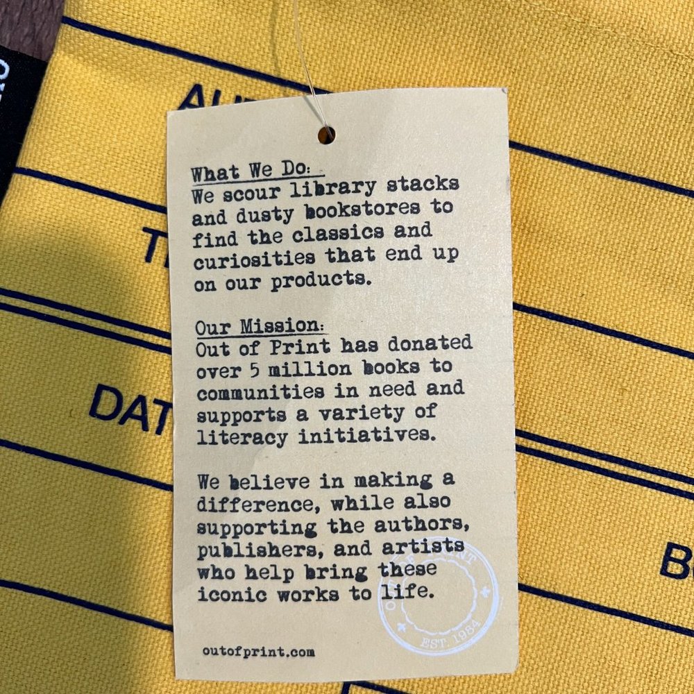 Out of Print Library Card: Yellow tote bag - Picture 2 of 8
